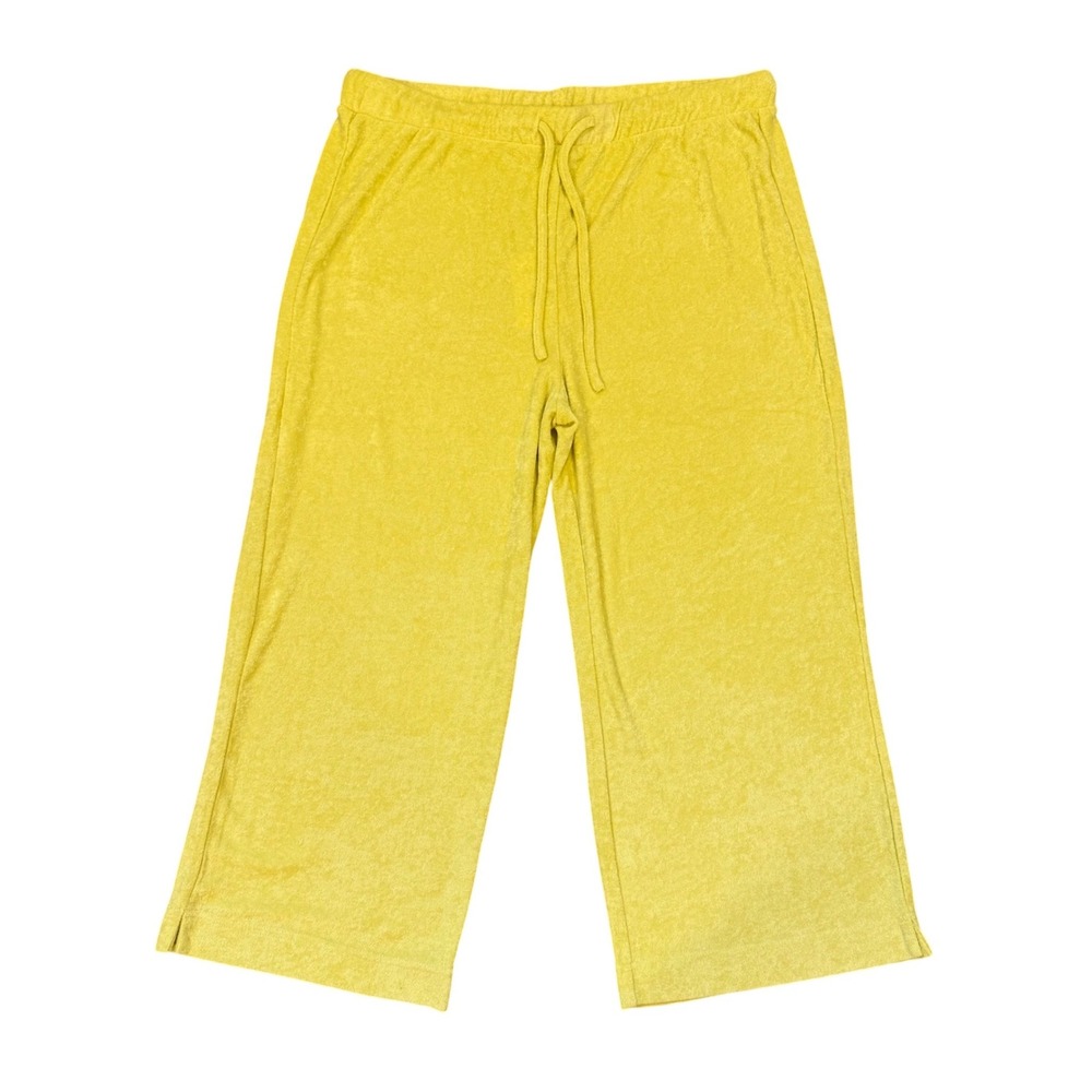 Andie The Crop Pant Terry Cloth Honeydew Yellow Wide Leg Lounge AAB133 Size L
